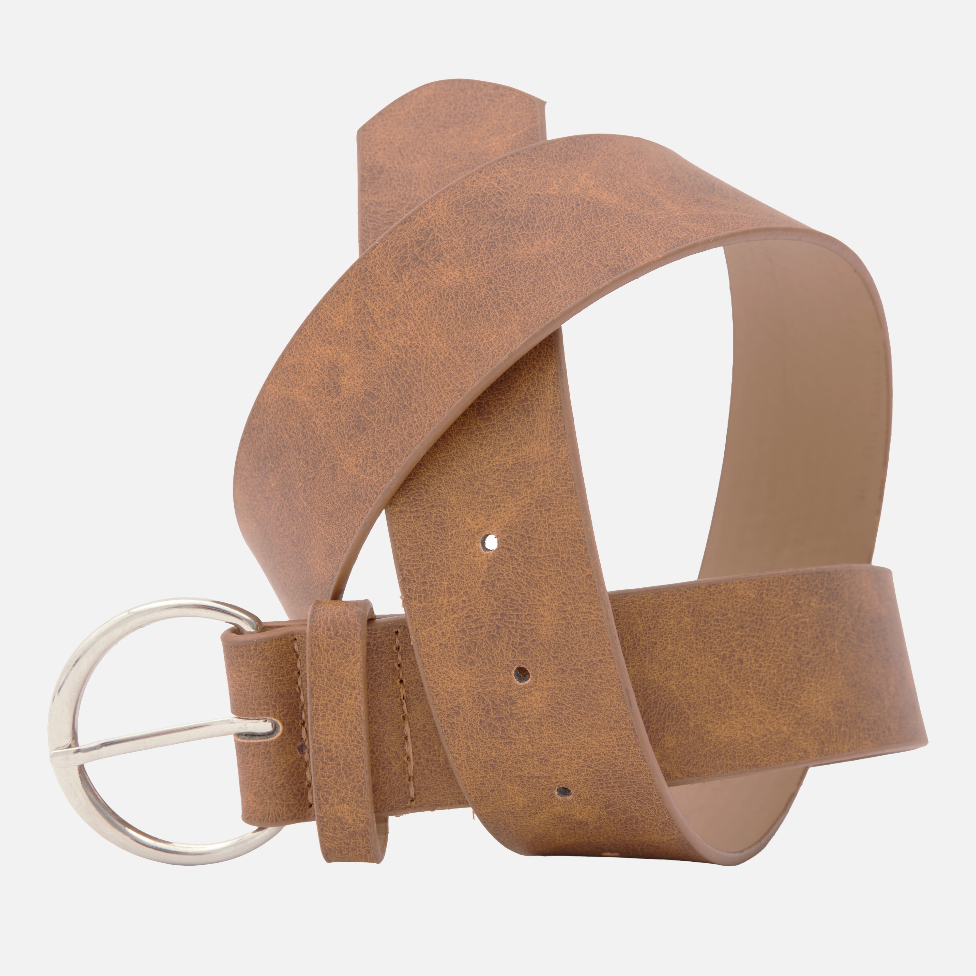 Kadın Vintage Dokulu Kemer – Yuvarlak Metal Tokalı