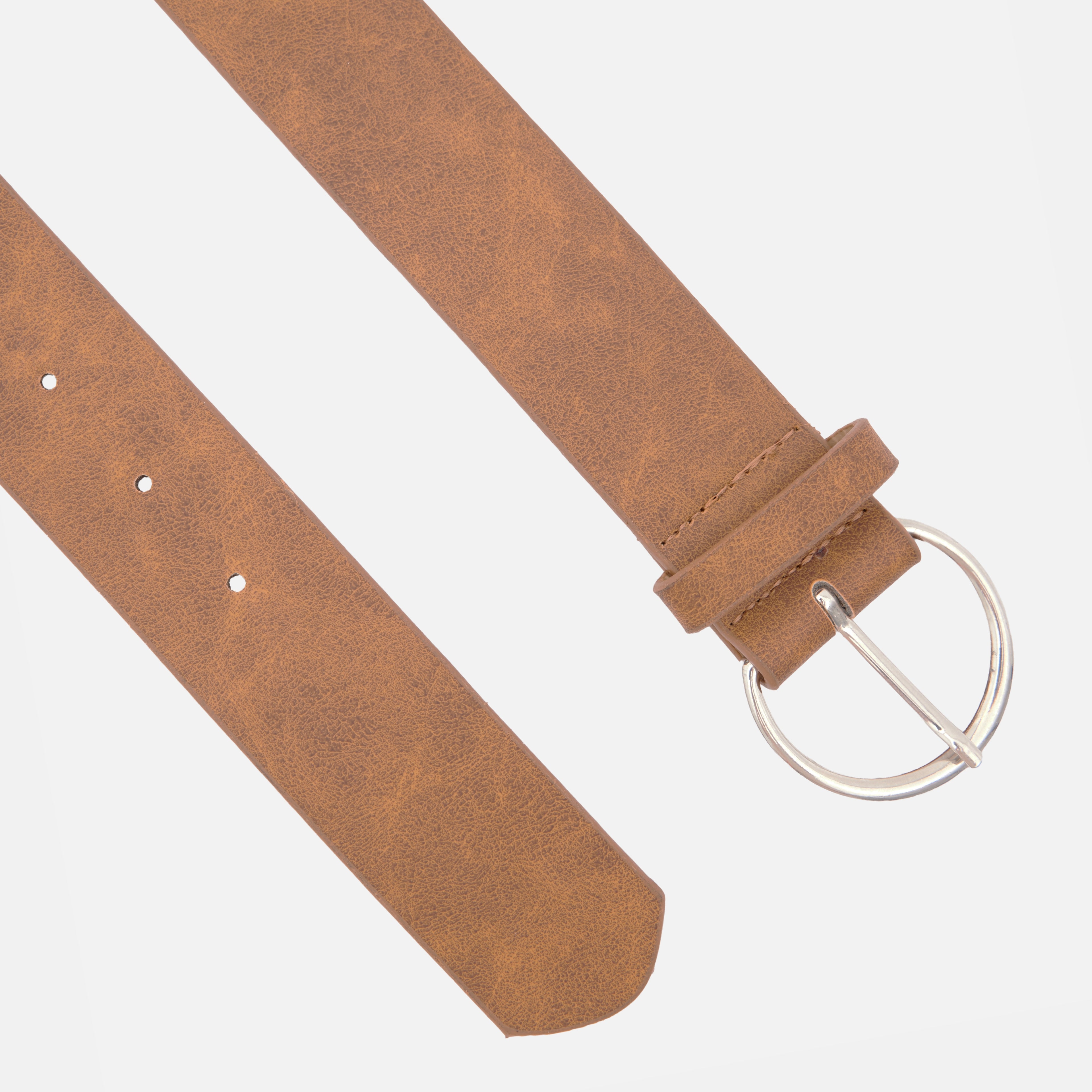 Kadın Vintage Dokulu Kemer – Yuvarlak Metal Tokalı