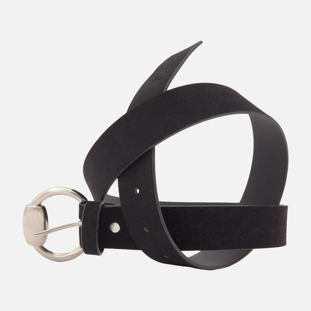 Women's Suede Textured D-Buckle Belt – Silver Color Metal Buckle