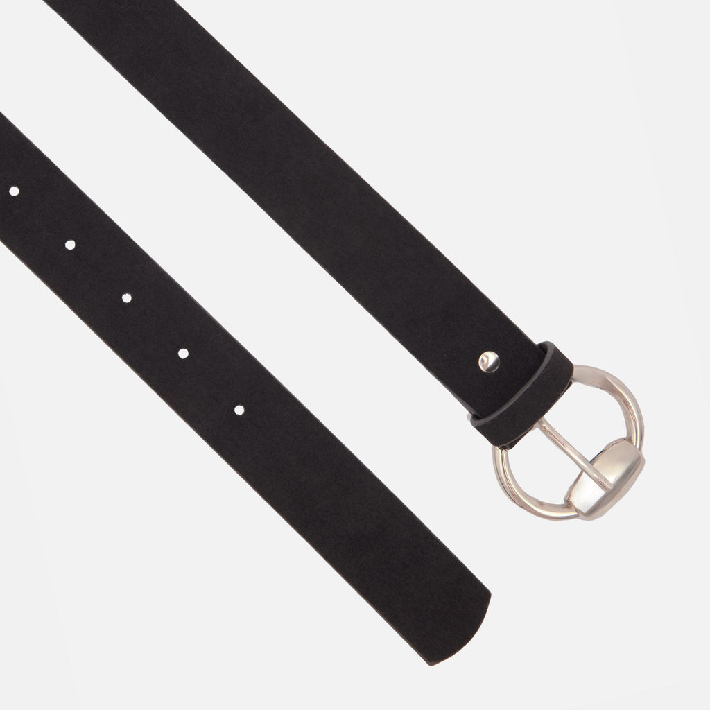 Women's Suede Textured D-Buckle Belt – Silver Color Metal Buckle