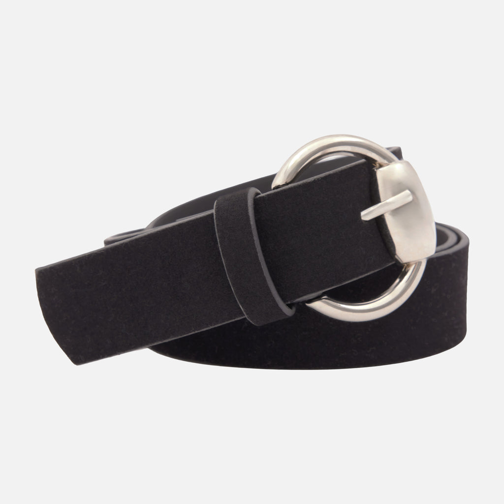 Women's Suede Textured D-Buckle Belt – Silver Color Metal Buckle