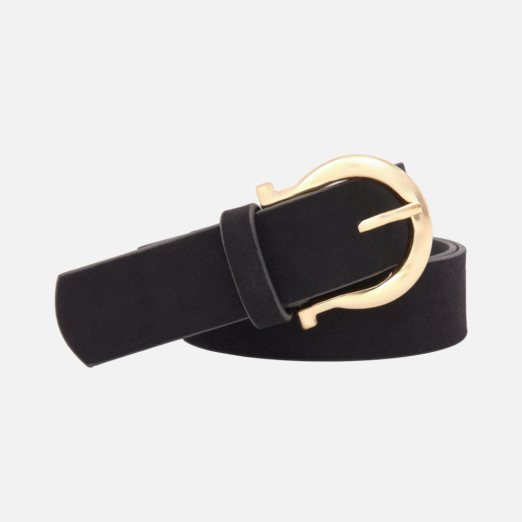 Women's Curved Buckle Suede Belt – Gold Color Metal Buckle