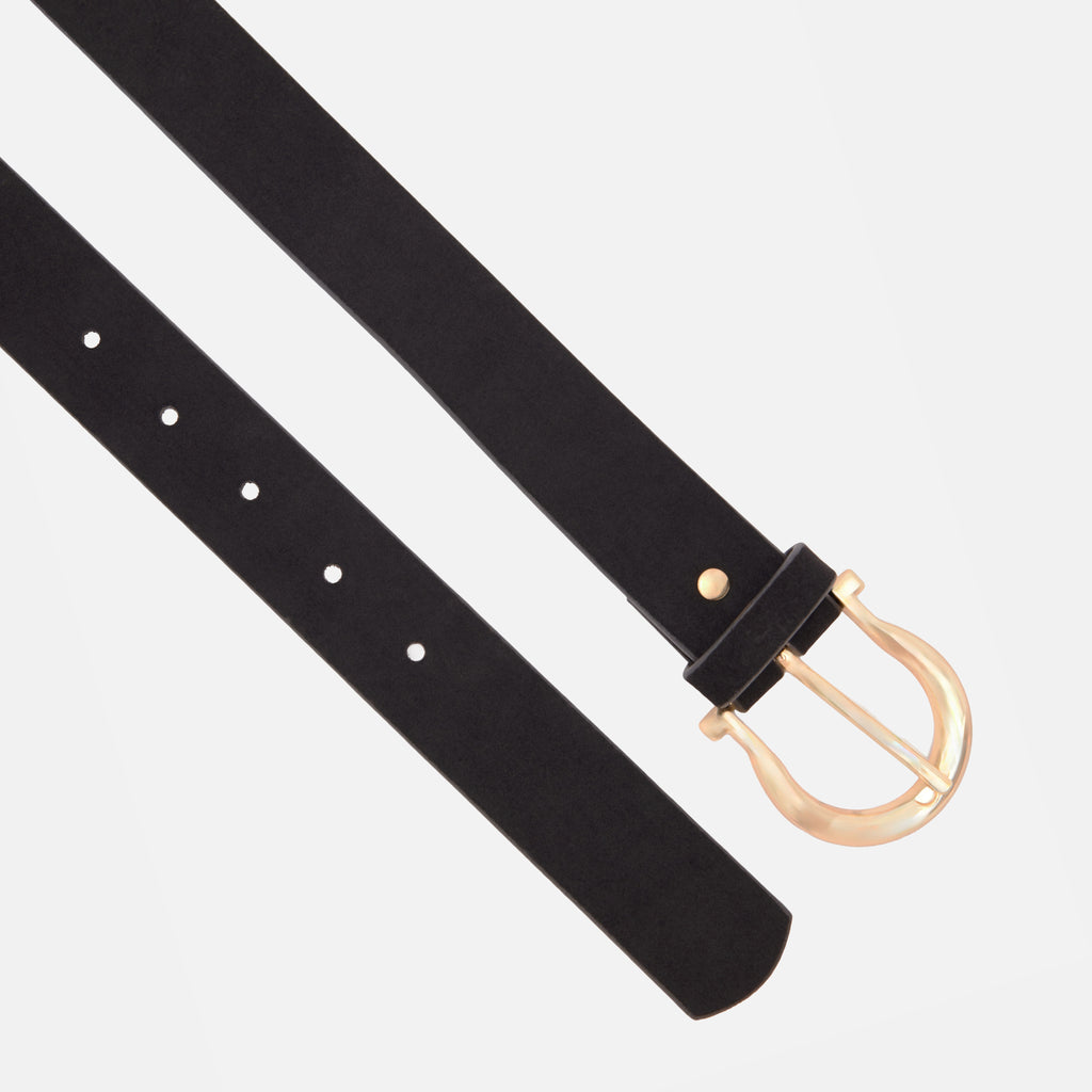 Women's Curved Buckle Suede Belt – Gold Color Metal Buckle