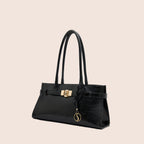 LYRA Eclipse Black kadın çantası yan görünüm - premium PU deri doku