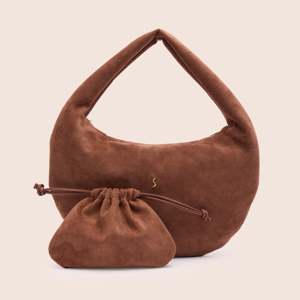 Lunara Mocha Brown Kahverengi Süet Hobo Çanta - Ön Görünüm - Santini Koleksiyon