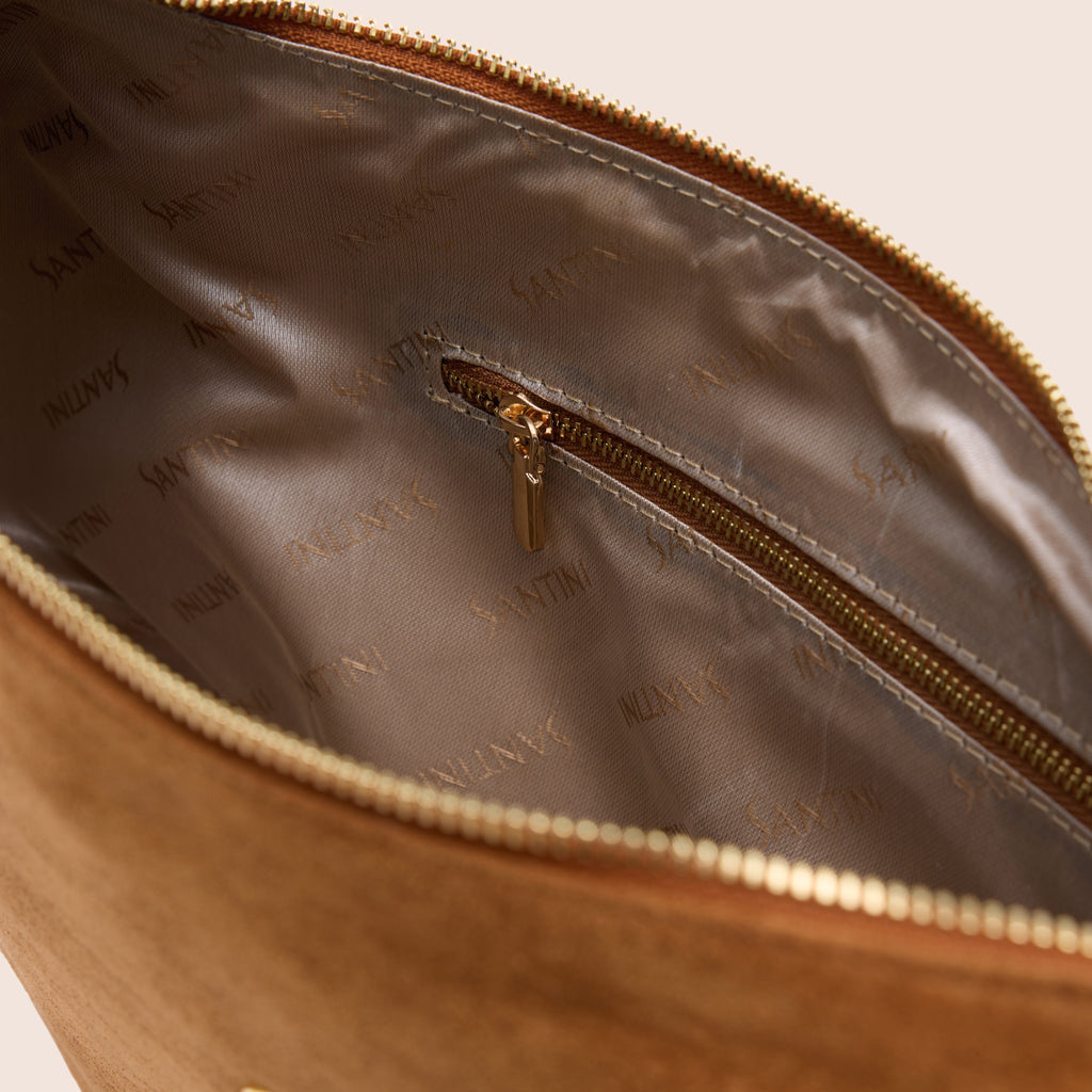 Lunara Caramel Süet Çanta - İç Cep ve Fermuarlı Bölüm | Santini