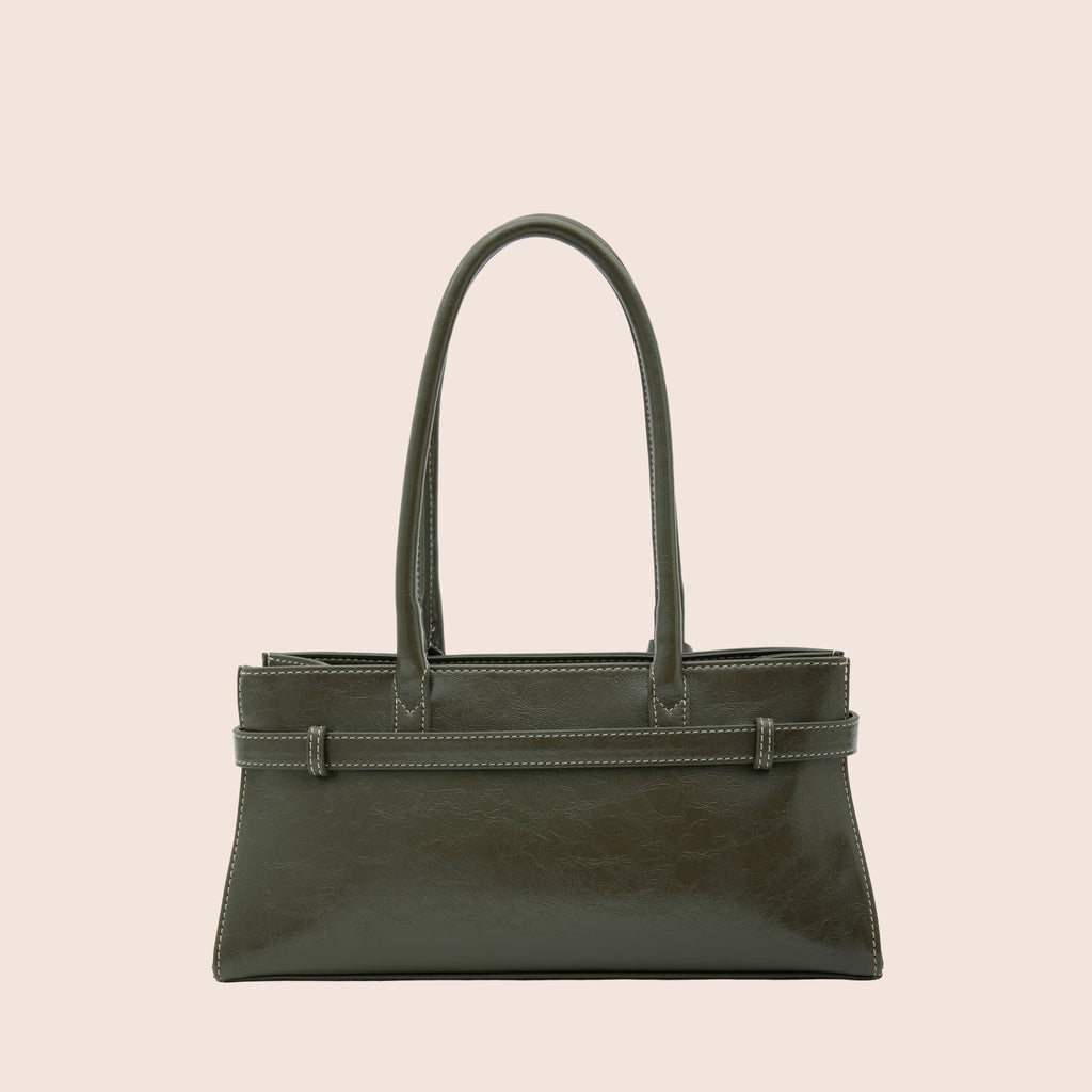 LYRA Deep Olive kadın çantası yan görünüm - premium PU deri doku