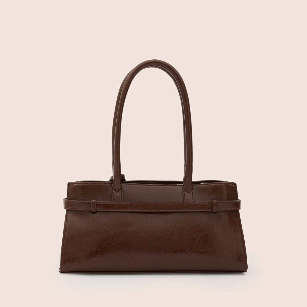 LYRA Mocha Brown kahverengi kadın çantası arka görünüm - premium PU deri doku